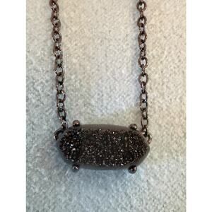 Kendra Scott Black Druzy Bar Necklace Gunmetal Chain 9” Adjustable